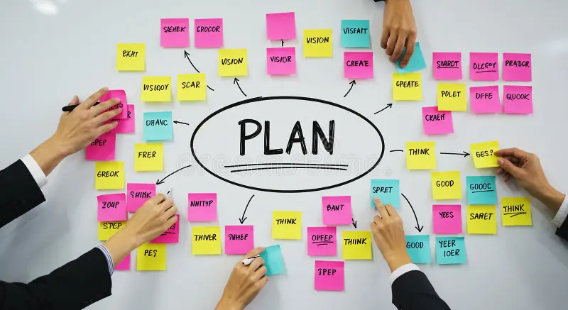 Handen die activiteiten noteren in een weekplanner met kleurcodering